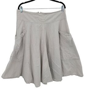 Vintage 90s Pin Striped Cotton Skirt 12 Gray Full Midi Pockets Casual Boho India